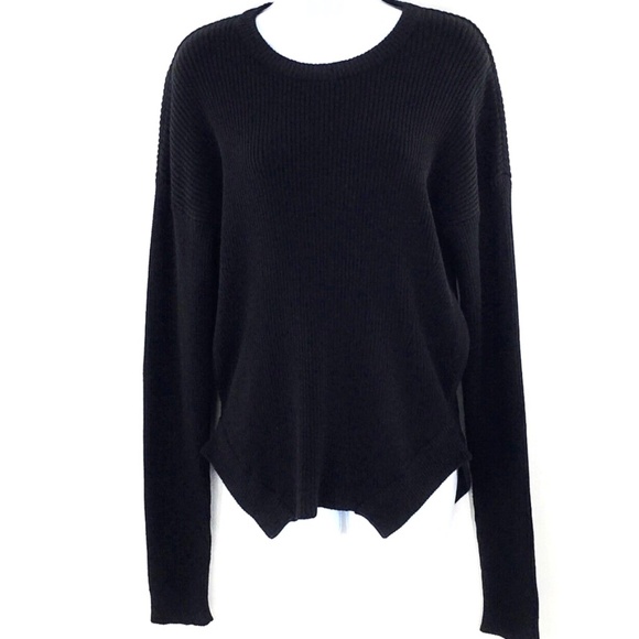 Blessed Are The Meek Womens Sweater Black Ribbed Asymetrical Hem Crewneck Sz 8 - Picture 1 of 11